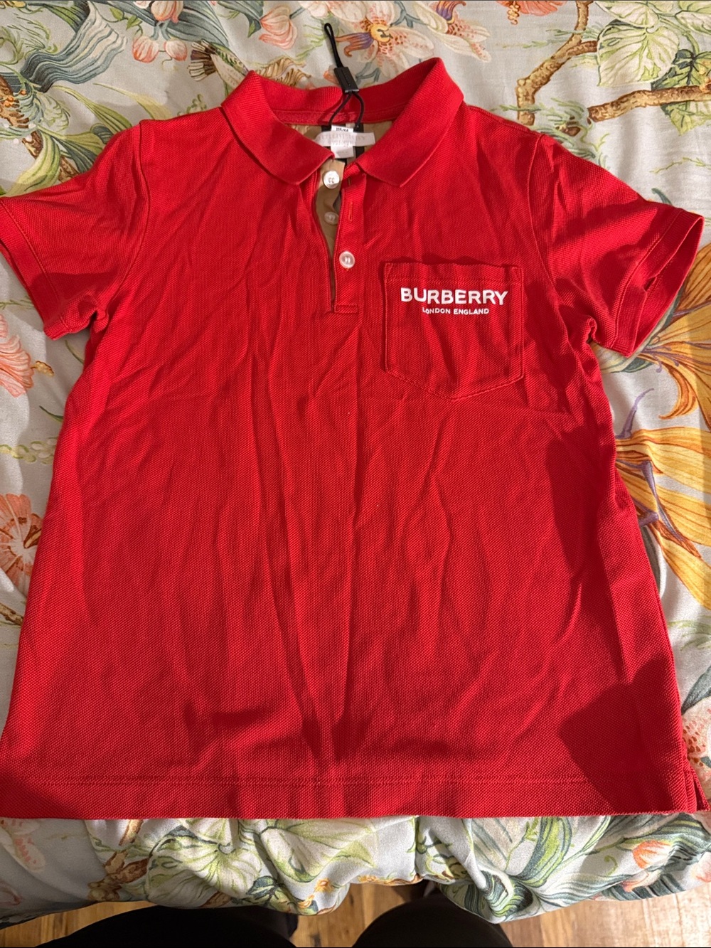 Burberry Red Polo Shirt with White Chest Logo